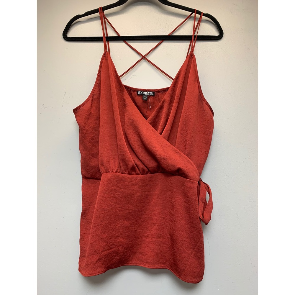 Express Surplice Wrap Cami Top Womens Large Rust‎ Red NWT Crisscross Back